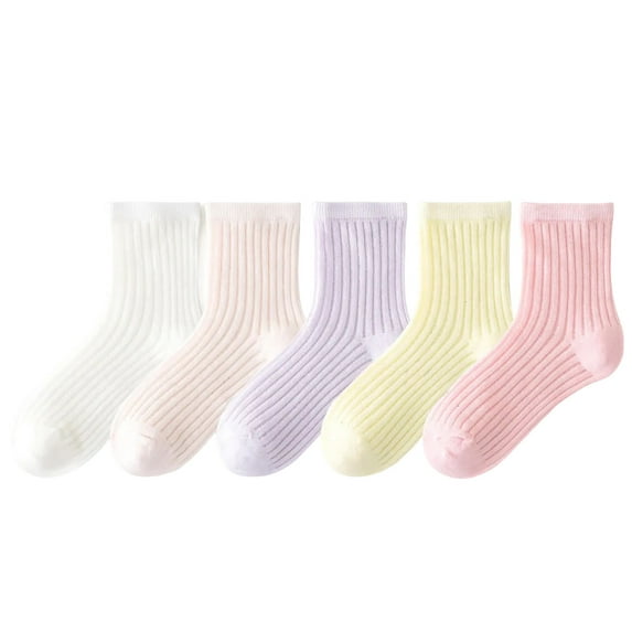Fancifize 5 Pairs Girls Cotton Socks Crew Sock for Toddler Kids Soft Casual Knit Crew Socks 1-12Y