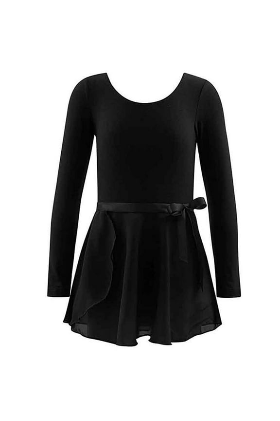 Girls' Ballet Dancewear Set 2-13 Years - Long Sleeve Cotton Leotard with Detachable Skirt, Spring Summer Training Outfit (2-Piece)