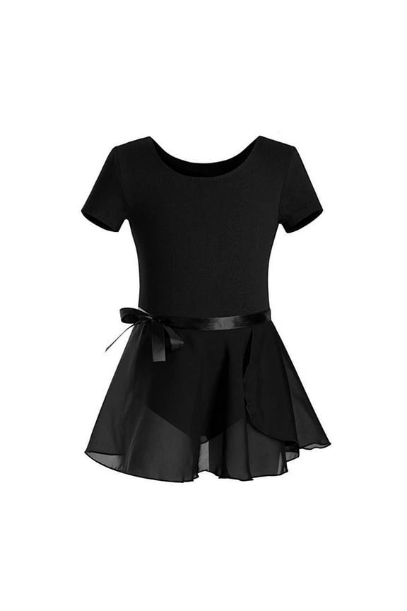 Girls' Short Sleeve Ballet Set 2-13Y - Cotton Dance Leotard & Detachable Tutu Skirt, Summer Practice Two-Piece Dancewear