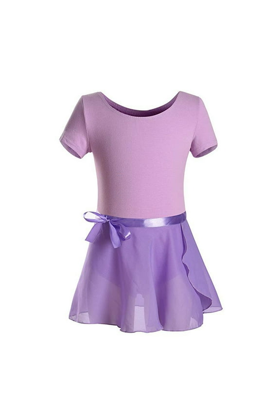 Girls' Short Sleeve Ballet Set 2-13Y - Cotton Dance Leotard & Detachable Tutu Skirt, Summer Practice Two-Piece Dancewear