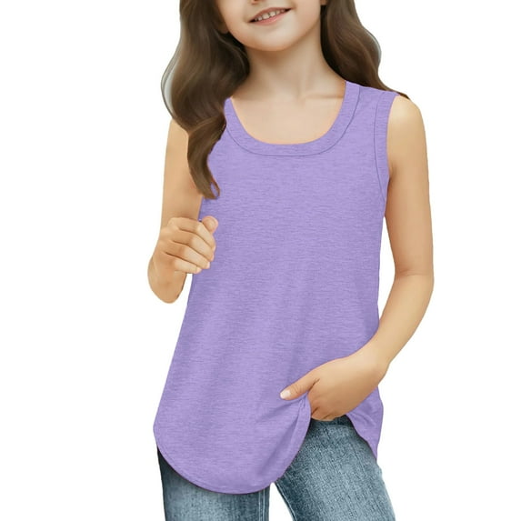 Fancifize Toddler Girls' Sleeveless Tank Top Soft Round Neck Cute Summer Top Solid Color Tshirt for Kids 3-14 Years Old