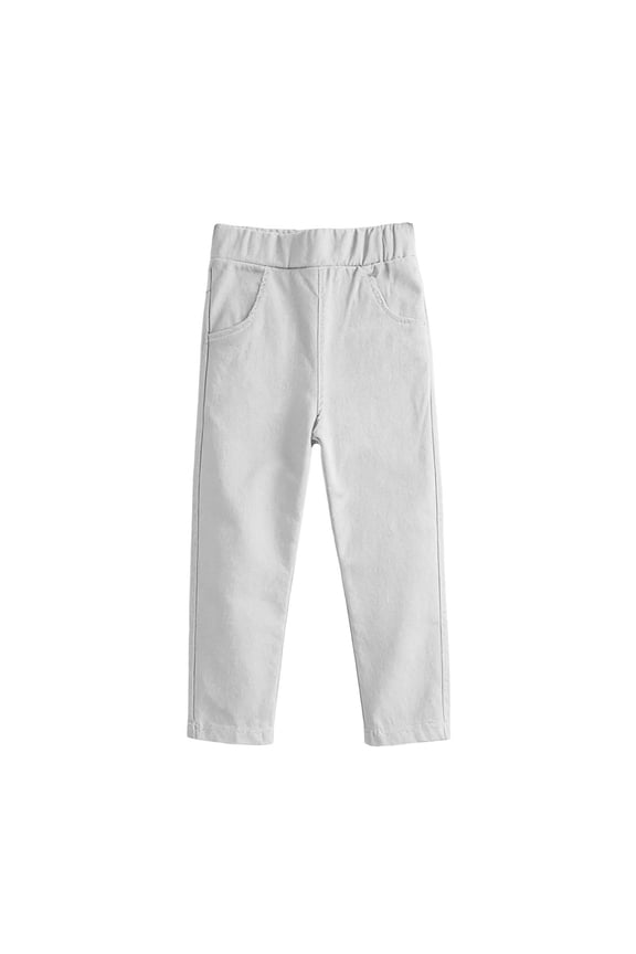 Summer Straight Leg Pants for Girls Casual Elastic Waist Pencil Pant Kids Solid Color Cotton Trousers