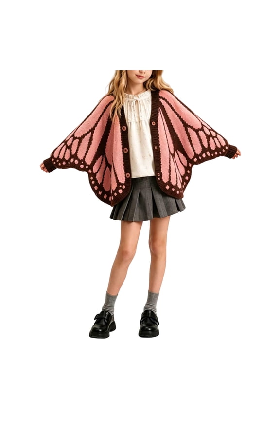 Sweater Cardigan for Girls Monarch Butterflies Knit Cardigans Kids Button Open Front Long Sleeve Cloak Shawl 6-13 Years