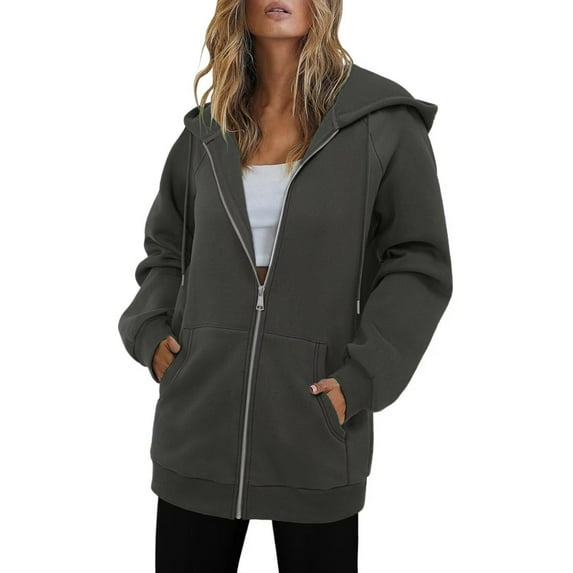 Fancifize Sweatshirt for Women Trendy Zip Up Long Hoodies Tunic Fleece Casual Fall Jacket Loose Fit Coat Outwear with Pocket