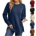thumbnail image 1 of Fancifize Sweatshirt for women Fall Fashion Long Sleeve Shirts Crew Neck Side Split Loose Pullover Top Athletic Sport Outfits, 1 of 5