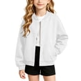 thumbnail image 1 of Fancifize Teens Girls Fleece Bomber Jacket, Button Down Long Sleeve Coat with Pockets, Kids Fall Lightweight Outerwear, 1 of 5