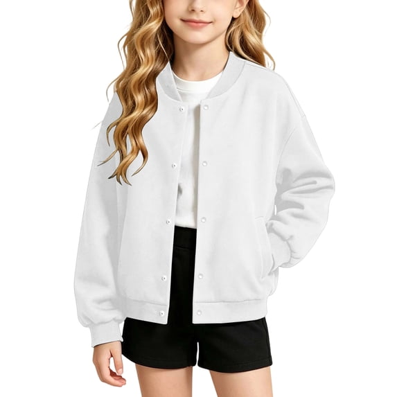 Fancifize Teens Girls Fleece Bomber Jacket, Button Down Long Sleeve Coat with Pockets, Kids Fall Lightweight Outerwear