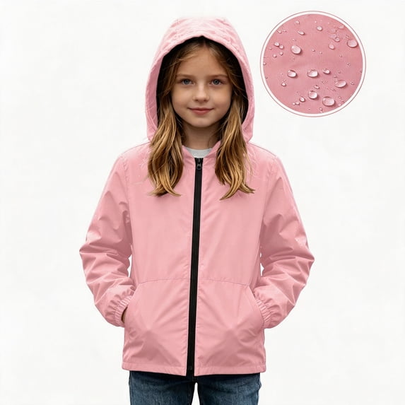 Fancifize Teens Girls Rain Hoodies Jacket Waterproof Windproof Outdoor Hiking Zip Up Hooded Raincoat for Kids 5-16 Years