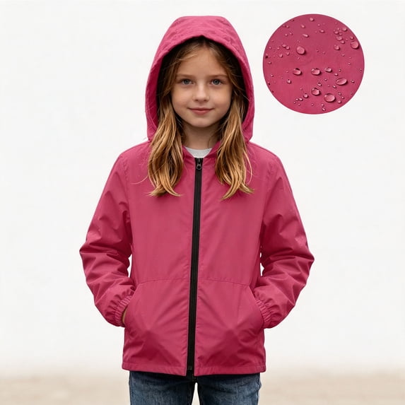 Fancifize Teens Girls Rain Hoodies Jacket Waterproof Windproof Outdoor Hiking Zip Up Hooded Raincoat for Kids 5-16 Years