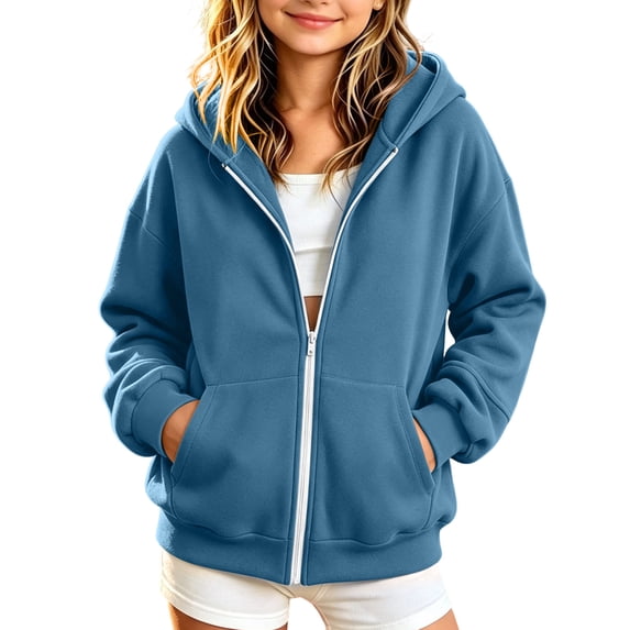 Fancifize Teens Solid Color Hooded Sweatshirts, Zip Up Fleece Hoodie Jacket with Pockets for Boys Girls 5-16 Years