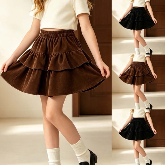 Fancifize Tiered Short Skirt for Girls Elastic High Waist A Line Flowy Preppy Skirts 3-14 Years