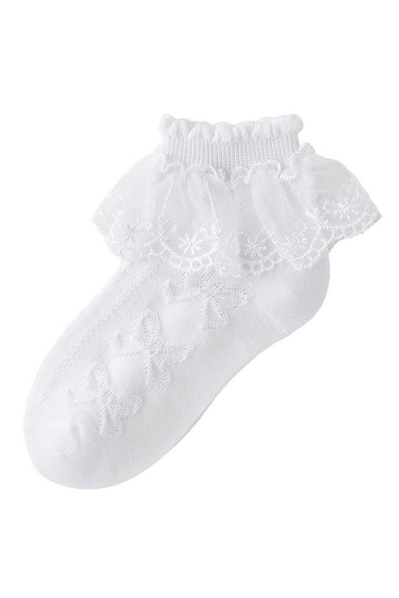 Toddler Girls Ruffle Socks Infant Baby Eyelet Frilly Lace Princess Sock Fancy Dress Socks Ankle Cotton Dress Socks for Little/Big Kids 1-13 Years
