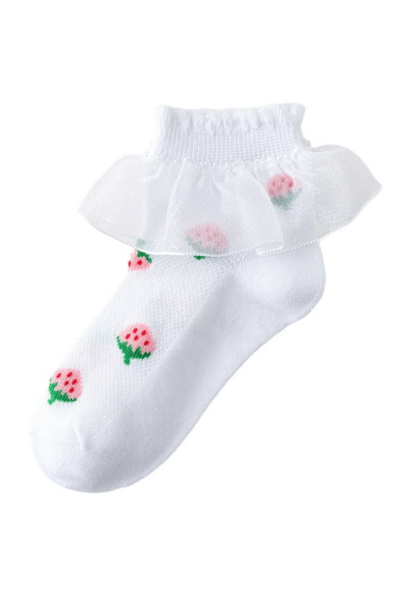 Toddler Girls Ruffle Socks Infant Baby Eyelet Frilly Lace Princess Sock Fancy Dress Socks Ankle Cotton Dress Socks for Little/Big Kids 1-13 Years