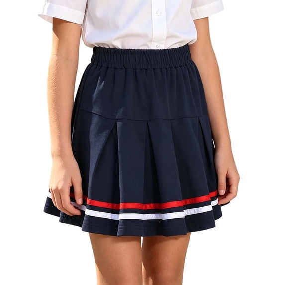 Fancifize Uniform Pleated Skorts for Girls Kids Elastic High Waist Mini Skirt with Under Shorts 6-7 Years Navy