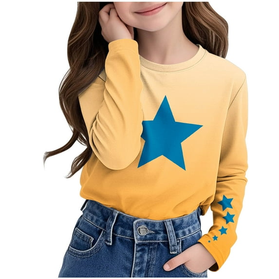 Fancifize Unisex Ombre Star Print Shirt (3-14Y) - Long Sleeve Crewneck Pullover Kids' Layering Essential