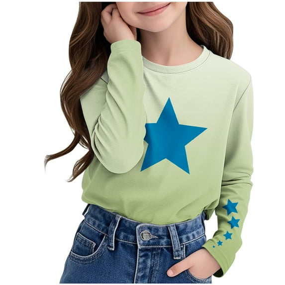 Fancifize Unisex Ombre Star Print Shirt (3-14Y) - Long Sleeve Crewneck Pullover Kids' Layering Essential