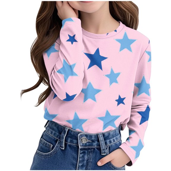 Fancifize Unisex Star Print Pullover (3-14Y) - Ombre Long Sleeve Crewneck Shirt Kids' Layering Essential