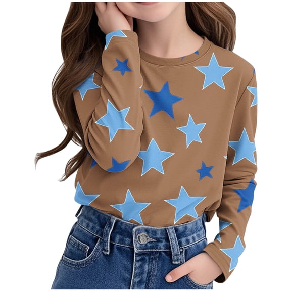 Fancifize Unisex Star Print Pullover (3-14Y) - Ombre Long Sleeve Crewneck Shirt Kids' Layering Essential