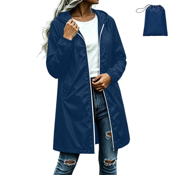 Fancifize Waterproof Raincoats for Women Windproof Full Zip Packable Outdoor Hiking Rain Jacket Lightweight Long Windbreaker