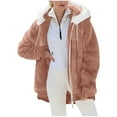 thumbnail image 1 of Fancifize Winter Coats for Women Fuzzy Fleece Hooded Jacket Causal Color Block Zip Up Coat Oversized Warm Fashion Outerwear with Pockets, 1 of 5