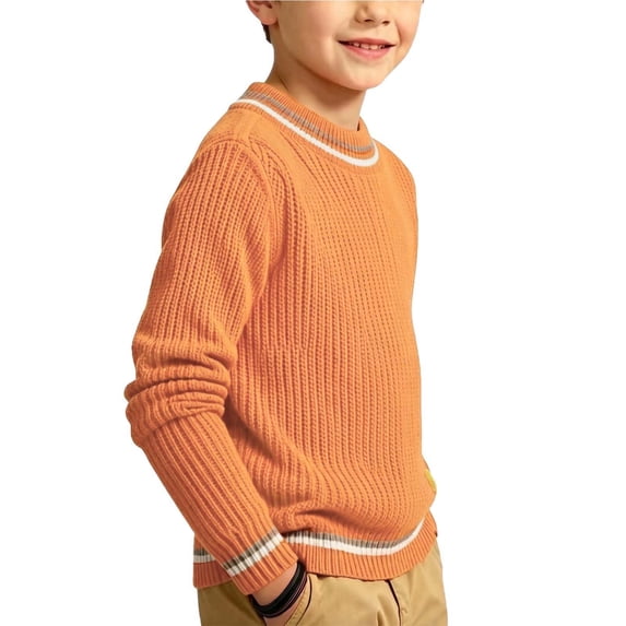 Fancifize Winter Crewneck Knit Sweaters for Boys, Boy's Soft Cozy Lightweight Stretch Pullover Sweater Tops 0-11 Years,Orange