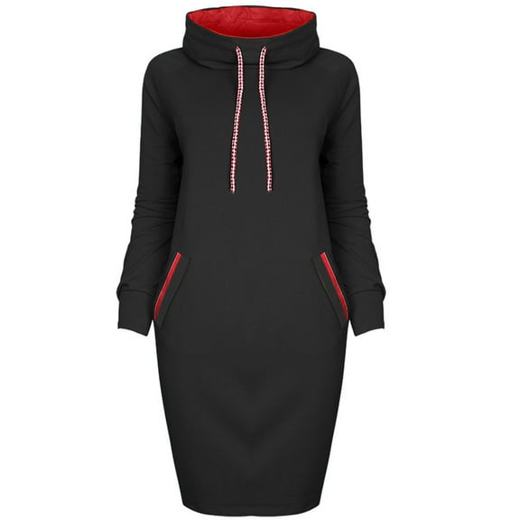 Fancifize Women Casual Long Tunic Sweatshirt Dress Cowl Neck Long Sleeve Drawstring Pullovers Dresses Loose Fall Fashion Outfits with Pocket