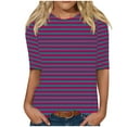 thumbnail image 1 of Fancifize Women Half Sleeve Striped T-Shirts Round Neck Tops Loose Fit Casual Fall winter Comfy Basic Tee, 1 of 5