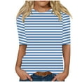 thumbnail image 1 of Fancifize Women Half Sleeve Striped T-Shirts Round Neck Tops Loose Fit Casual Fall winter Comfy Basic Tee, 1 of 5