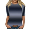 thumbnail image 1 of Fancifize Women Half Sleeve Striped T-Shirts Round Neck Tops Loose Fit Casual Fall winter Comfy Basic Tee, 1 of 5