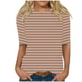 thumbnail image 1 of Fancifize Women Half Sleeve Striped T-Shirts Round Neck Tops Loose Fit Casual Fall winter Comfy Basic Tee, 1 of 5