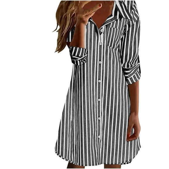 Fancifize Women Long Sleeve Striped Shirts Button Down Blouse Casual Loose Fall Fashion Outfits with Pockets