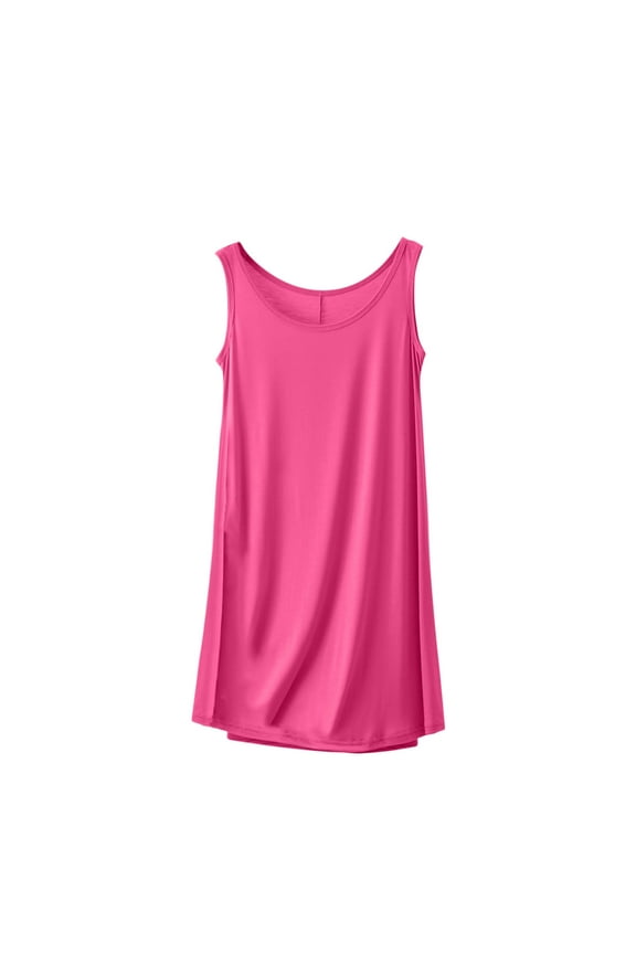 Women Modal Nightgown Crew Neck Soft Sleepwear Comfy Long Nightshirts Sleeveless Sleepwear Casual Sleepshirts Loungewear