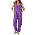 thumbnail image 1 of Fancifize Women Overalls Romper Casual Loose Fit Jumpsuit Adjustable Straps Sleeveless Linen long Pants Festival Street Style with Pocket S,Purple, 1 of 6