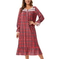 thumbnail image 1 of Fancifize Women Plaid Nightgowns Long Sleeve Sleepwear Button Down Casual Dresses Lace Ruffied Hem Pajamas Nightshirt Soft Nightdress, 1 of 5