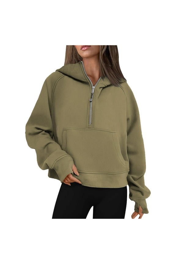 Women Quarter Zip Fleece Sweatshirts Casual Long Sleeve Collar Pullover Top Comfy Athletic Workout Fit Outfits with Front Pockets and Thumbholes