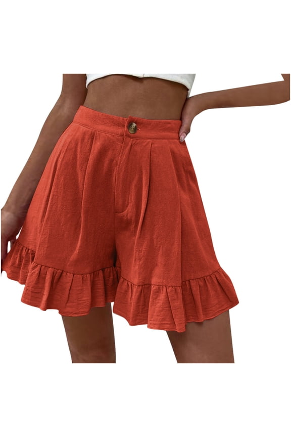 Women Ruffle Hem Bohemian Shorts Plus Size Wide Leg Linen Beach Shorts With Pockets for Resort Wear Summer Vacation XXL,Watermelon Red