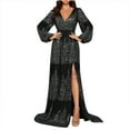 thumbnail image 1 of Fancifize Women Sexy Elegant Sequin Maxi Dress Deep V Neck Empire Waist Mermaid Formal Party Gowns Evening Dress Shimmery Side Slit Long Evening Dresses, 1 of 7