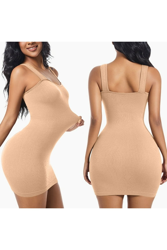 Women Shapewear Full Slip Tummy Control Square Neck Cami Mini Under Dress Slimming Body Shaper Seamless Shapewear Dress Slip