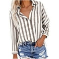 thumbnail image 1 of Fancifize Women Striped Cotton Linen Shirts Long Sleeve Button Down Blouse Casual Loose Fall Fashion Outfits, 1 of 5