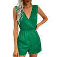 thumbnail image 1 of Fancifize Women V Neck Jumpsuit Sleeveless Dressy Romper Tie Waist Summer Night Out Outfit with Pockets S,Green, 1 of 8