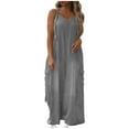thumbnail image 1 of Fancifize Women Wide Leg Playsuit Palazzo Jumpsuit Sleeveless Summer Romper Beach Cover Up Resort Outfit with Cargo Pockets M,Gray, 1 of 7