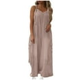 thumbnail image 1 of Fancifize Women Wide Leg Playsuit Palazzo Jumpsuit Sleeveless Summer Romper Beach Cover Up Resort Outfit with Cargo Pockets,S,Beige, 1 of 7