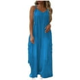 thumbnail image 1 of Fancifize Women Wide Leg Playsuit Palazzo Jumpsuit Sleeveless Summer Romper Beach Cover Up Resort Outfit with Cargo Pockets S,Blue, 1 of 7