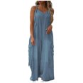 thumbnail image 1 of Fancifize Women Wide Leg Playsuit Palazzo Jumpsuit Sleeveless Summer Romper Beach Cover Up Resort Outfit with Cargo Pockets S,Light Blue, 1 of 7