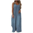thumbnail image 1 of Fancifize Women Wide Leg Playsuit Palazzo Jumpsuit Sleeveless Summer Romper Beach Cover Up Resort Outfit with Cargo Pockets XXL,Light Blue, 1 of 7
