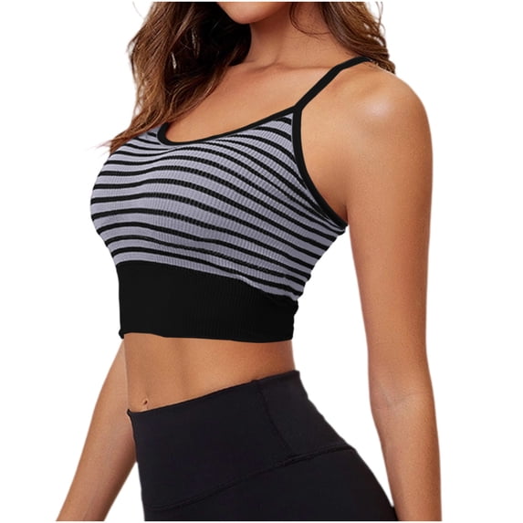 Fancifize Women Yoga Sleeveless Tshirts Workout Scoop Neck Striped Racerback Cropped Tank Tops Casual Slim Camisole