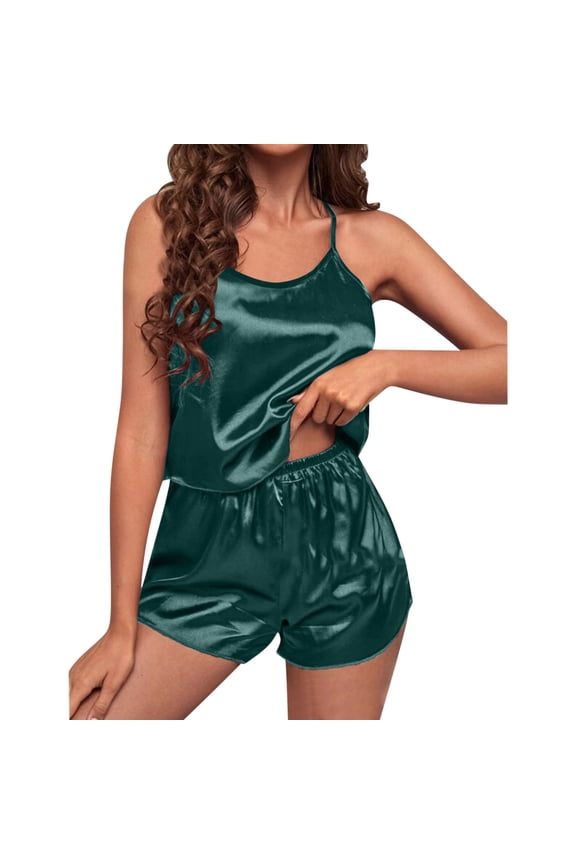 Women's 2 Piece Pajamas Sets Spaghetti Strap Sleeveless Cami Tank Top Shorts Sets Sleepwear Casual Pjs S-3XL