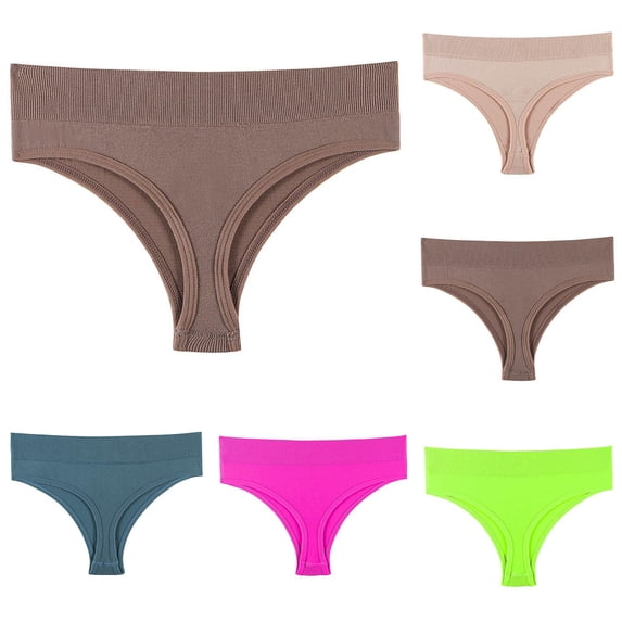 Fancifize Women's Breathable Seamless Thong Panties No Show Underwear Cotton Bikini Panties Low Rise Underwear Briefs,4 Pack,L,Multicolor3