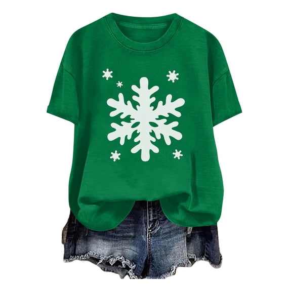 Fancifize Women's Christmas Graphic T Shirts Crewneck Short Sleeve Xmas Print Tee Cute Trendy Holiday Tops,Green