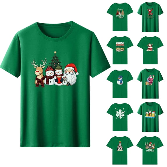 Fancifize Women's Christmas Graphic T Shirts Crewneck Short Sleeve Xmas Print Tee Cute Trendy Holiday Tops,Green